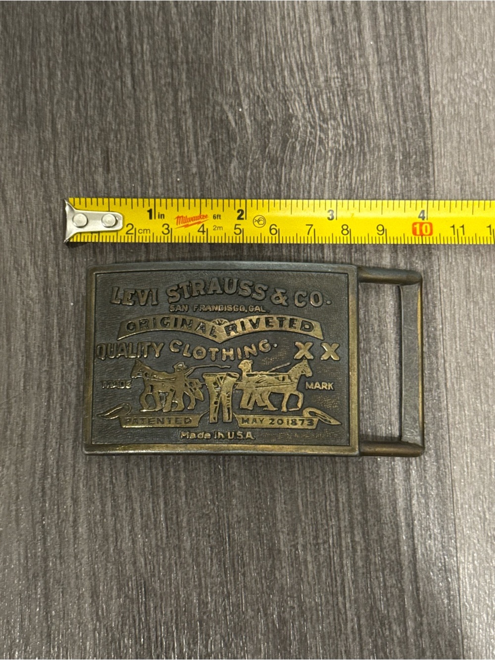 Levi's Brass-Tone Two-Horse Belt Buckle XX Vtg denim